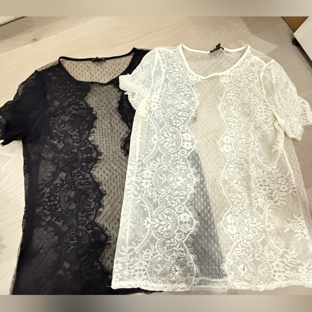 Elegant Black and White Lace Tops Express